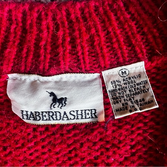 VINTAGE HABERDASHER RED CABLE KNIT WOOL SWEATER SIZE M - Picture 4 of 12